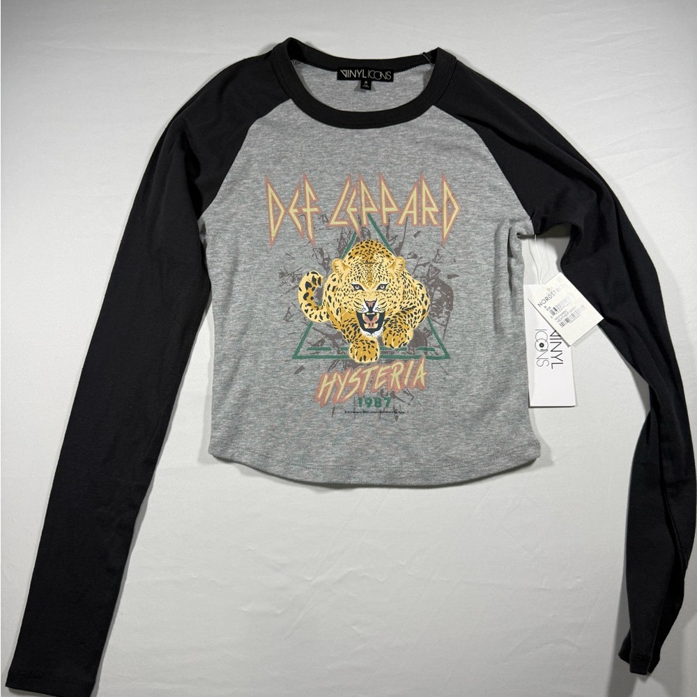 Vinyl Icons Def Leppard Hysteria Raglan Long Sleeve Tee NWT - Gray/Black